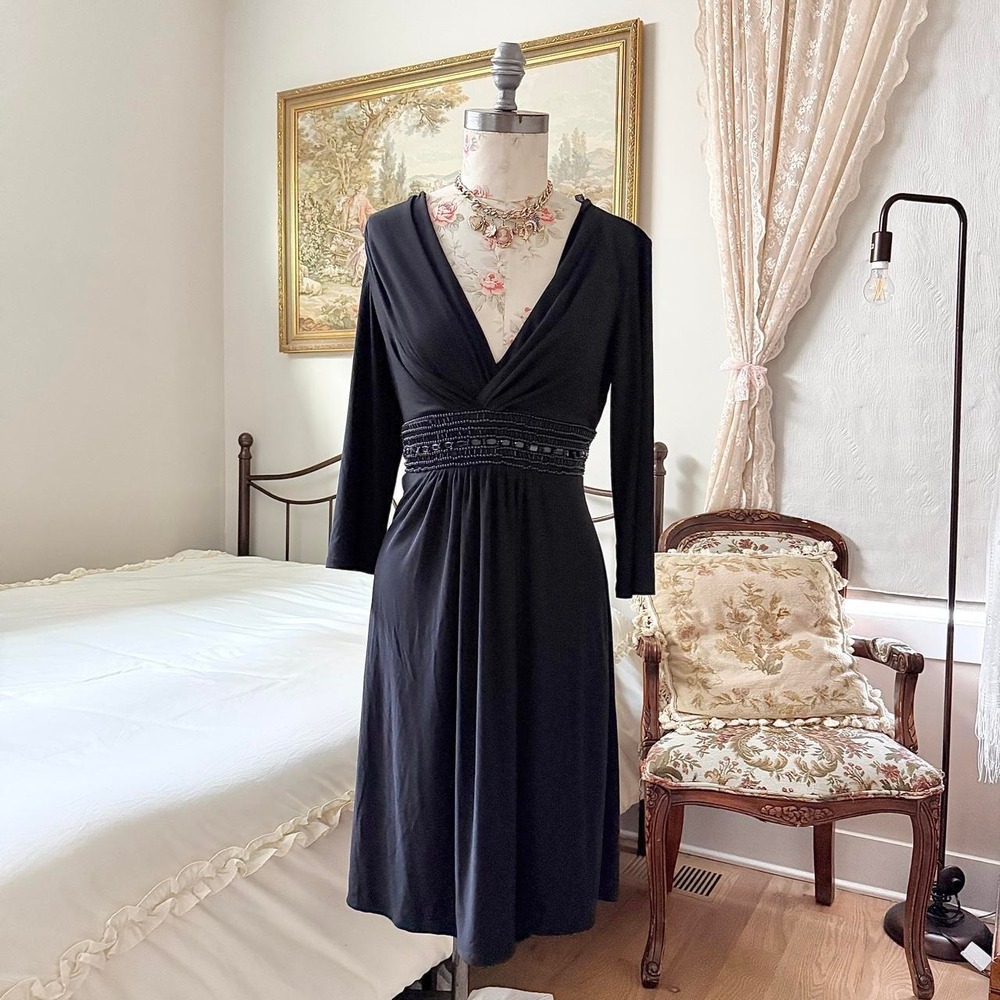 Black Beaded Midi Dress Y2K Bisou Bisou size 8 black midi dress